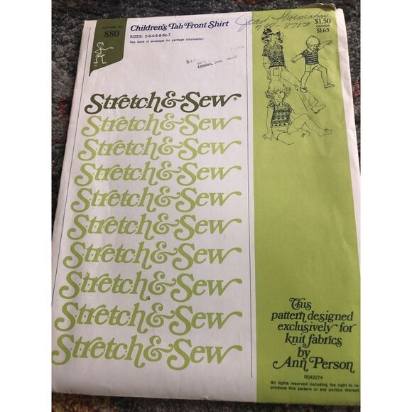 Stretch & Sew 880 Children’s  Tab Front Shirt By Ann Person, Pattern Uncut - Picture 1 of 3